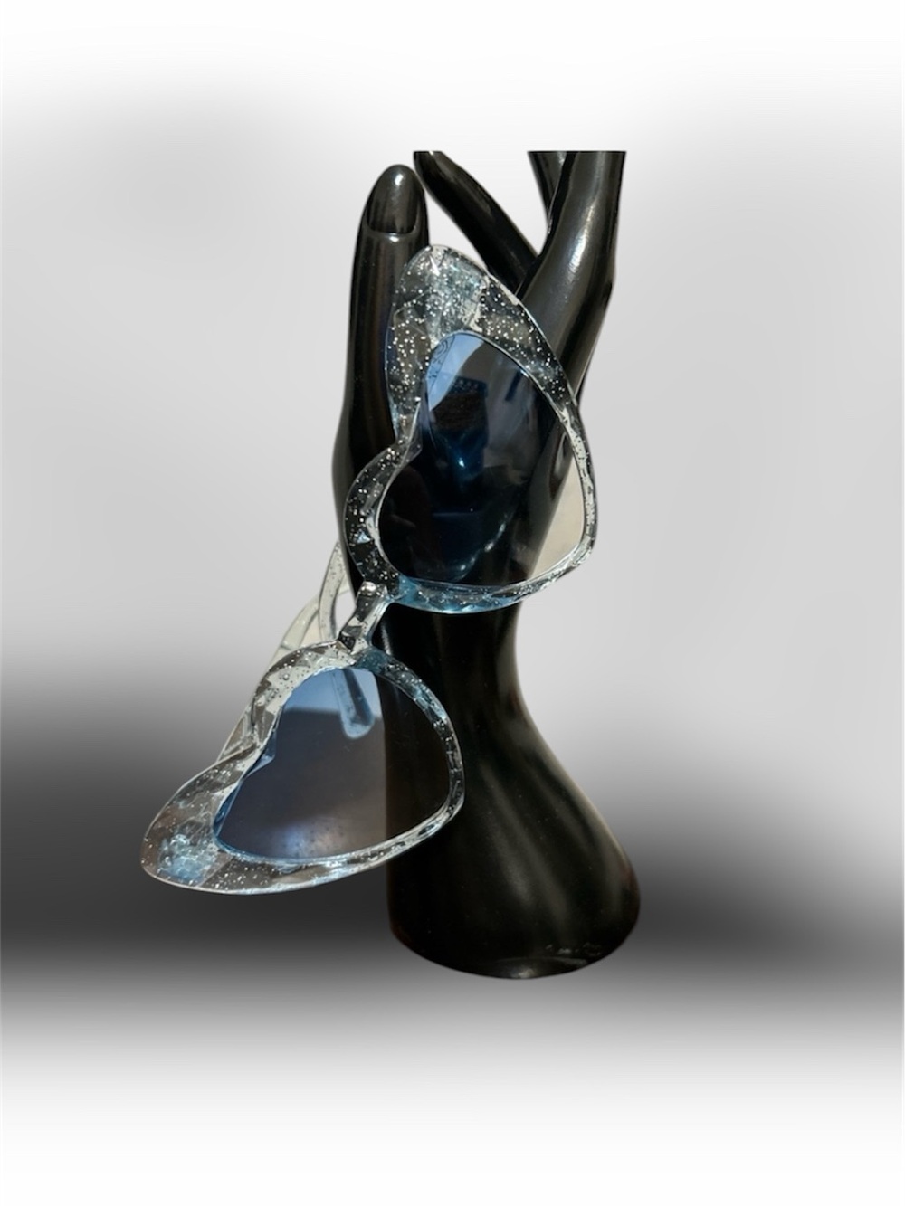 Y2K Clear Blue Glitter Heart-Shaped Sunglasses